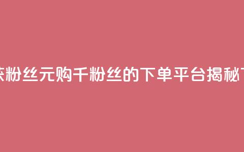 低价获粉丝 1元购千粉丝的下单平台揭秘  第1张 低价获粉丝 1元购千粉丝的下单平台揭秘  第1张