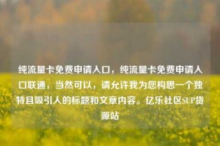 纯流量卡免费申请入口，纯流量卡免费申请入口联通，当然可以，请允许我为您构思一个独特且吸引人的标题和文章内容。亿乐社区SUP货源站