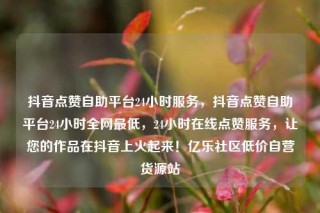 抖音点赞自助平台24小时服务，抖音点赞自助平台24小时全网最低，24小时在线点赞服务，让您的作品在抖音上火起来！亿乐社区低价自营货源站