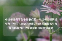 小红书业务平台小红书点赞，小红书点赞网络平台，小红书点赞的秘密，如何利用业务平台提升影响力？亿乐社区低价自营货源站