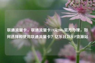 联通流量卡,联通流量卡19元200g官方办理,如何选择和使用联通流量卡?亿乐社区SUP货源站