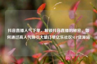 抖音直播人气下单，解锁抖音直播的秘密，如何通过高人气吸引大量订单亿乐社区SUP货源站